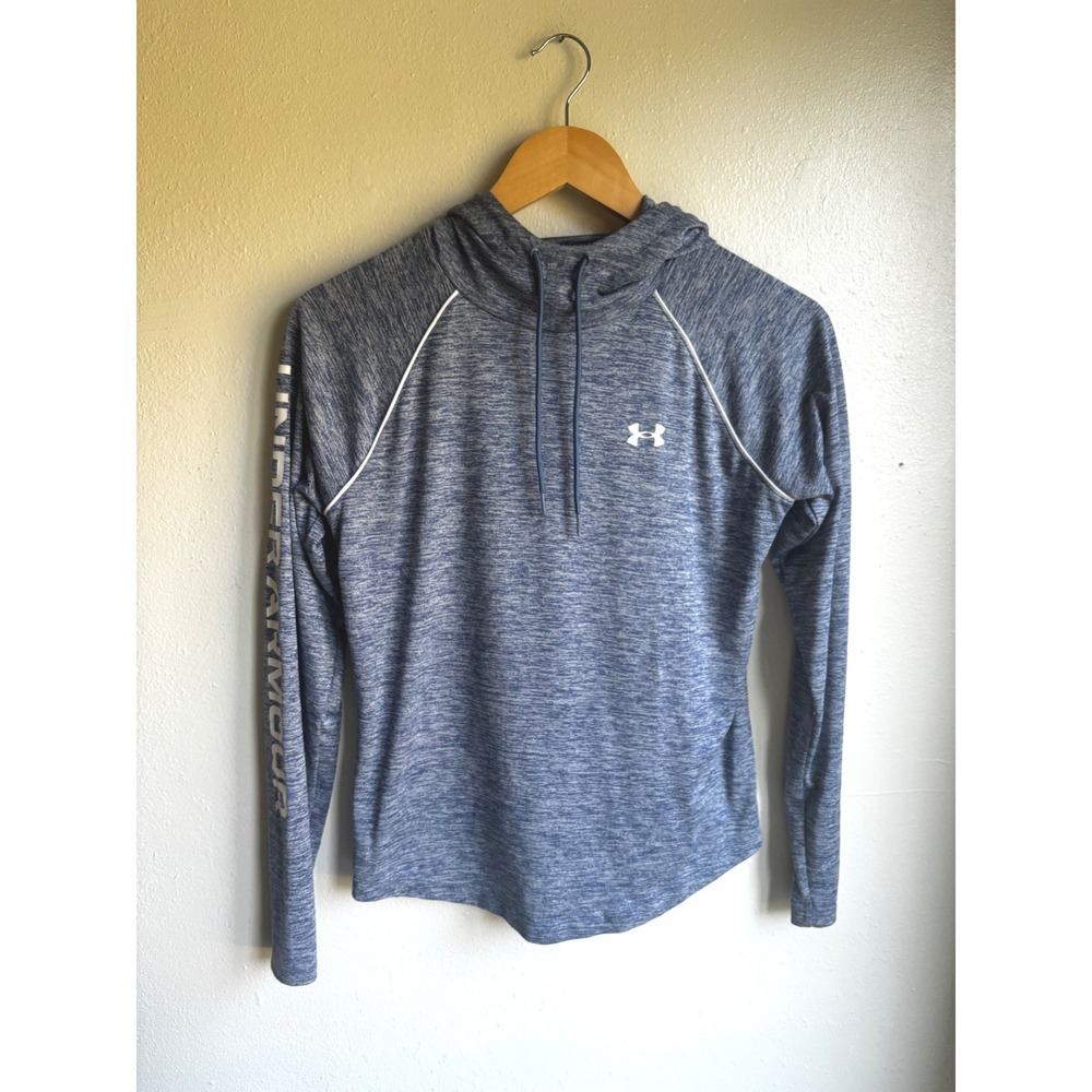 Under Armour Womens HeatGear Hoodie Blue Heather Space Dye Long Sleeve Small